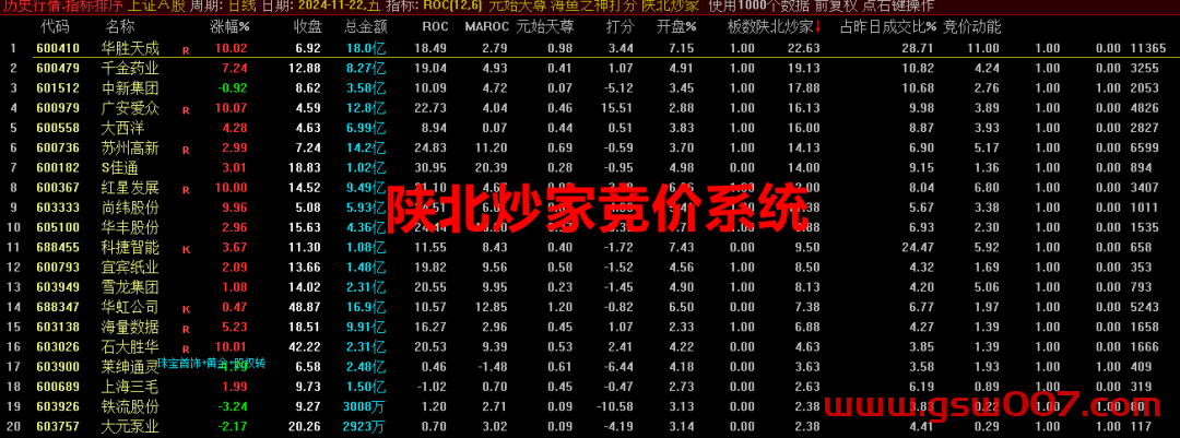 通达信《陕北炒家竞价系统】竞价副图排序指标 比较火的一款竞价排序指标